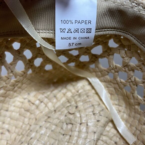 100% Paper Cowboy Hat w/ Turquoise & Brown Band. Beige. OSFM. - Picture 8 of 9